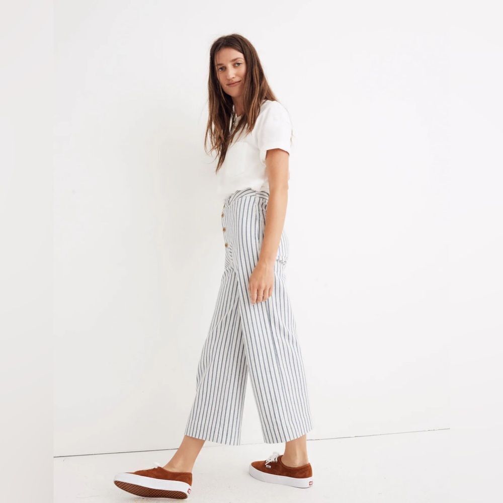 Madewell Emmett Wide-Leg Crop Pants in Stripe:
Button-Front Edition size 27